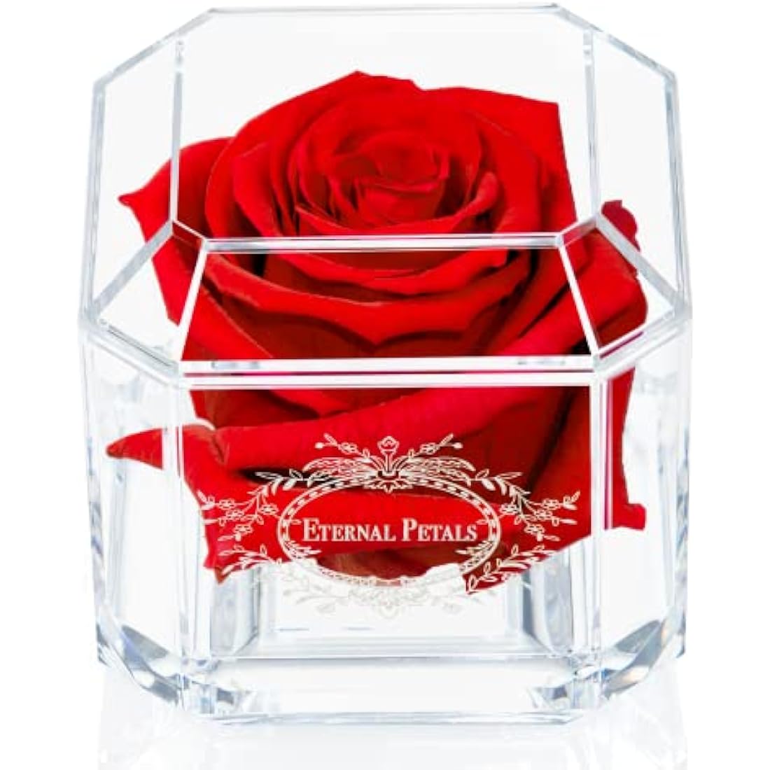 A 100% Real Rose That Lasts Years - Eternal Petals, Handmade in UK, Flowers Delivery Next Day Prime – White Gold Solo (Red)
