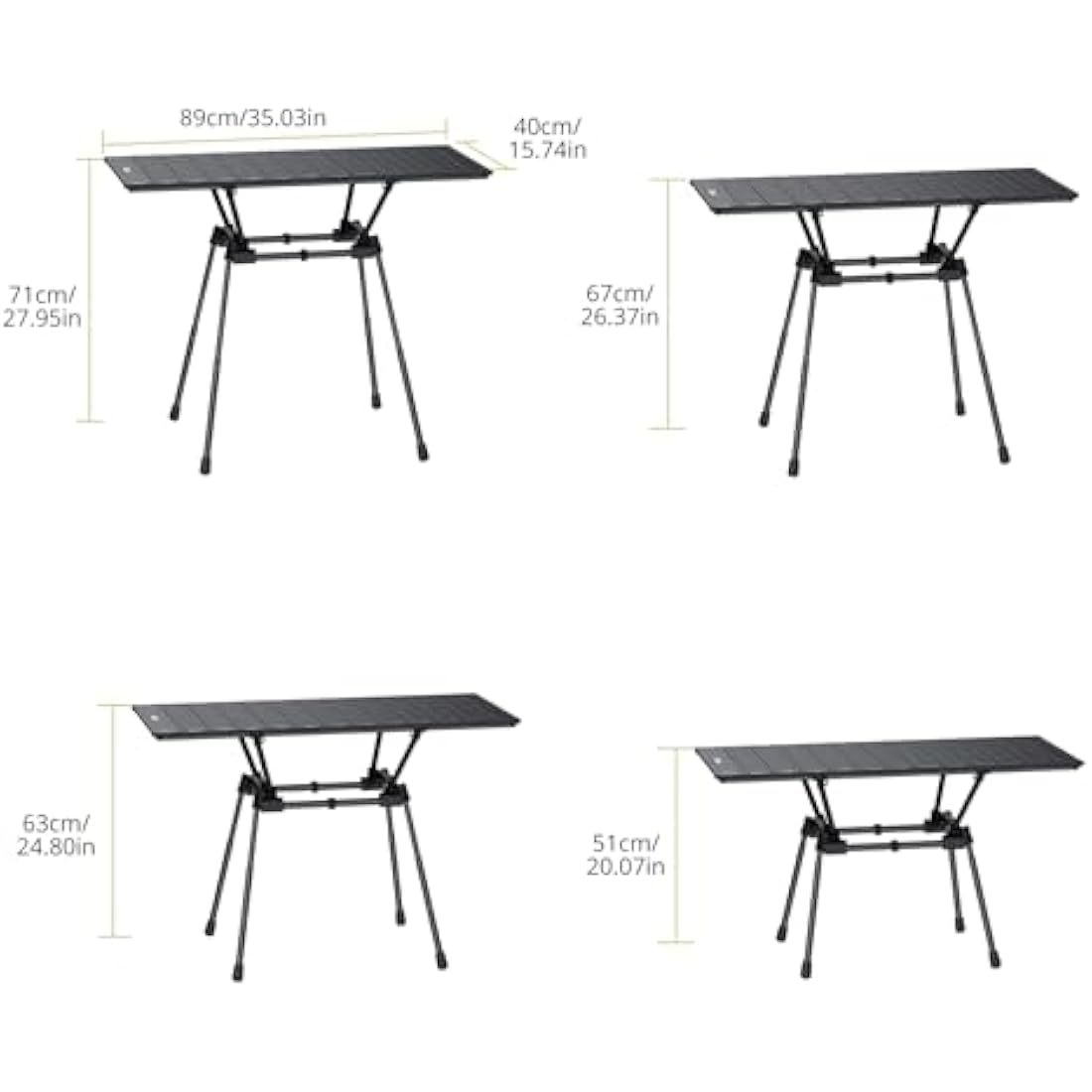 Anbte 3ft Folding Camping Table, 4 Adjustable Heights Tall Aluminum Roll Up Camping Table with Carrying Bag, Portable, for Picnic, Camping, BBQ, Party, Backyard, Beach, Patio, 88 cm X 40 cm, Black