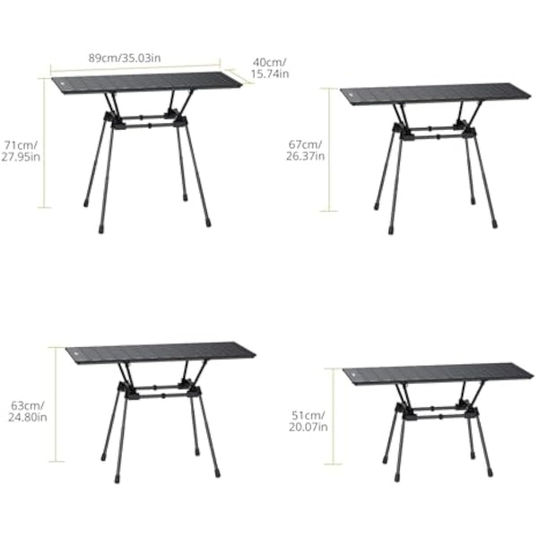 Anbte 3ft Folding Camping Table, 4 Adjustable Heights Tall Aluminum Roll Up Camping Table with Carrying Bag, Portable, for Picnic, Camping, BBQ, Party, Backyard, Beach, Patio, 88 cm X 40 cm, Black