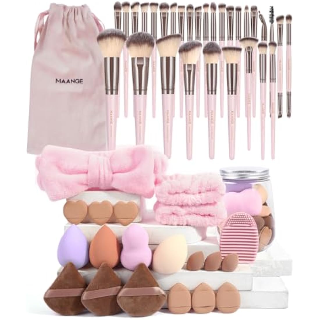 MAANGE Makeup Brush Set, 51 Pcs Makeup Tool Set Premium Synthetic Foundation Powder Concealers Eye shadows Blush Makeup Brushes(Pink)