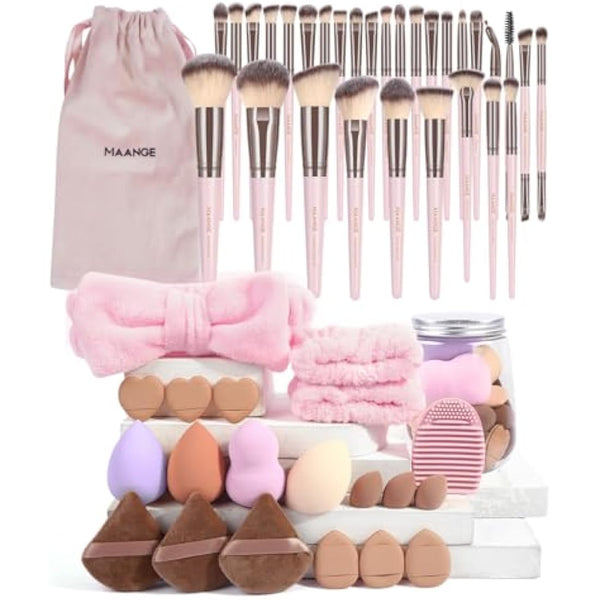 MAANGE Makeup Brush Set, 51 Pcs Makeup Tool Set Premium Synthetic Foundation Powder Concealers Eye shadows Blush Makeup Brushes(Pink)