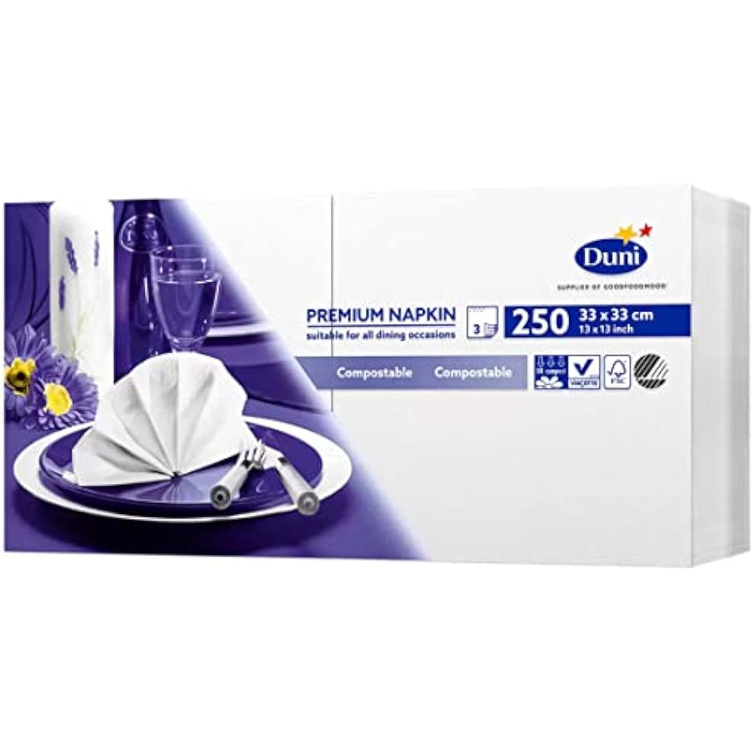 Duni 250 Large Premium Napkins (33cm 3ply), White