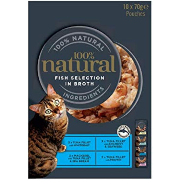 Encore 100% Natural Wet Cat Food, Multipack Fish Selection in Broth 4 x 10 x 70g (Total 40 Pouches)