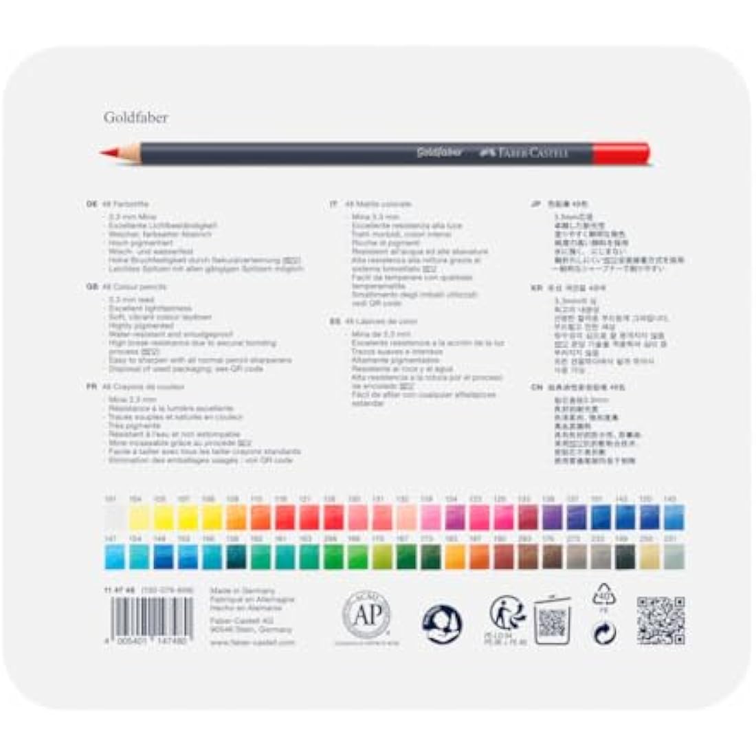 Faber-Castell Creative Studio Goldfaber Colour Pencil, Multicoloured (Multicoloured) Tin Of 48 Pencils, For Art, Craft, Drawing, Sketching, Home, School, University, Colouring