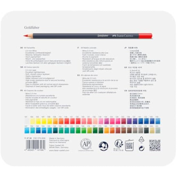 Faber-Castell Creative Studio Goldfaber Colour Pencil, Multicoloured (Multicoloured) Tin Of 48 Pencils, For Art, Craft, Drawing, Sketching, Home, School, University, Colouring