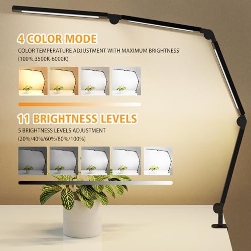 AILBTON LED Desk Lamp with Clip,Multi-Angle Flexible 4 Sections 3 Light Sources Office Desk Lamp,4 Color Temperatures and 5 Brightness Levels,Night Eye Care Table Lamp