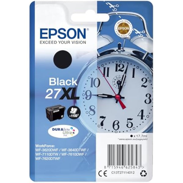 Epson 27XL Black Alarm Clock High Yield Genuine, DuraBrite Ultra Ink Cartridge