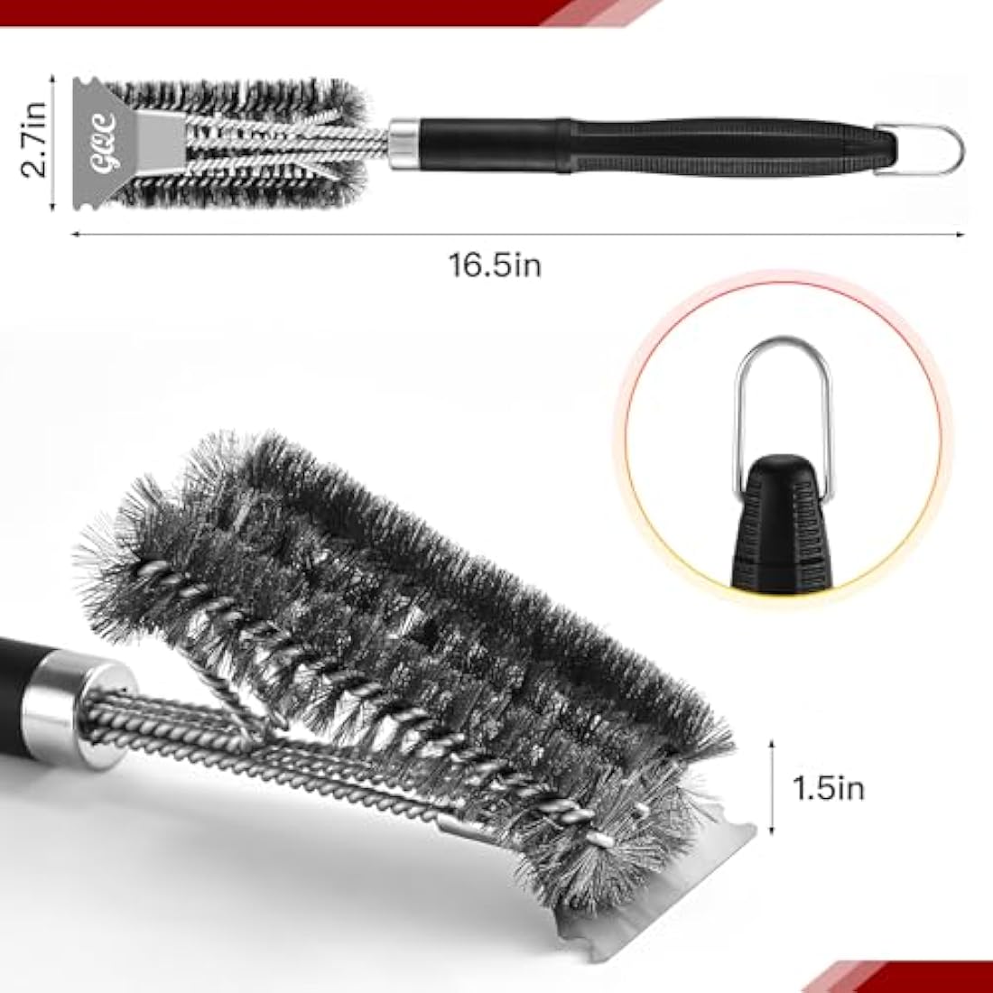 GQC BBQ Grill Cleaning Brush&Scraper – Barbecue Wire Brush for Grill– 18.3'' Stainless Grill Grate Cleaner - Safe Grill Accessories&Tools for Charcoal/Electrical/Infrared, Easier and Effective Clean
