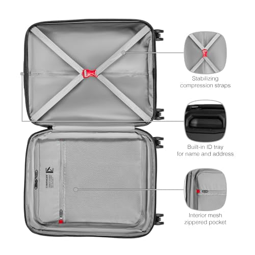 Wenger Prymo Medium hardside case with 4 Wheels, mid-Sized, 59 (67) L, Hardshell, Security Lock, for Men and Women, Travel or Vacation, Black, 612537