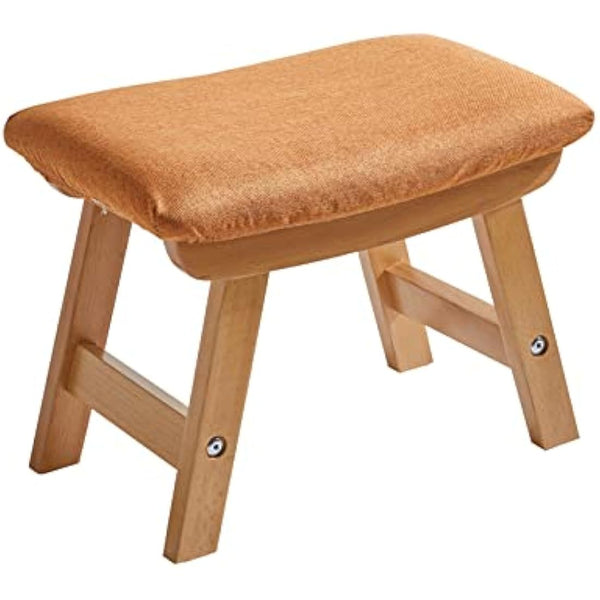 Aibiju Wooden Footstool, Foot Stool Ottoman Pouffe Padded Chair Stool with Removable Cover 4 Beech Legs Suitable for Bedroom, Living Room and Kitchen,(Natural leg + Orange cushion),YDEU-1356