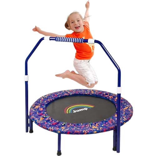 36-Inch Trampoline for Kids Mini Trampoline with Adjustable Handle and Safety Padded Cover Foldable Toddler Trampoline Indoor & Outdoor Rebounder