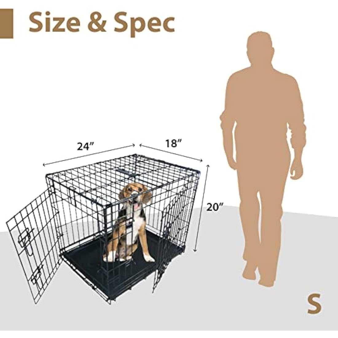 Ellie-Bo Black Deluxe Small 24-inch Folding 2-Door Dog Cage/Crate with Metal Tray and Dog Bed Mat