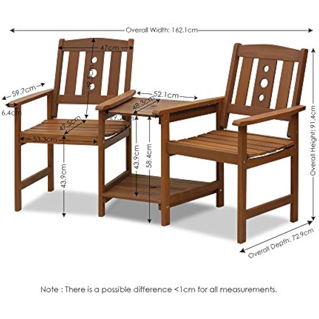 Furinno Outdoor Hardwood Jack & Jill Chair Set, Wood, Natural, 162.1 (W) x 91.4 (H) x 72.9 (D) cm