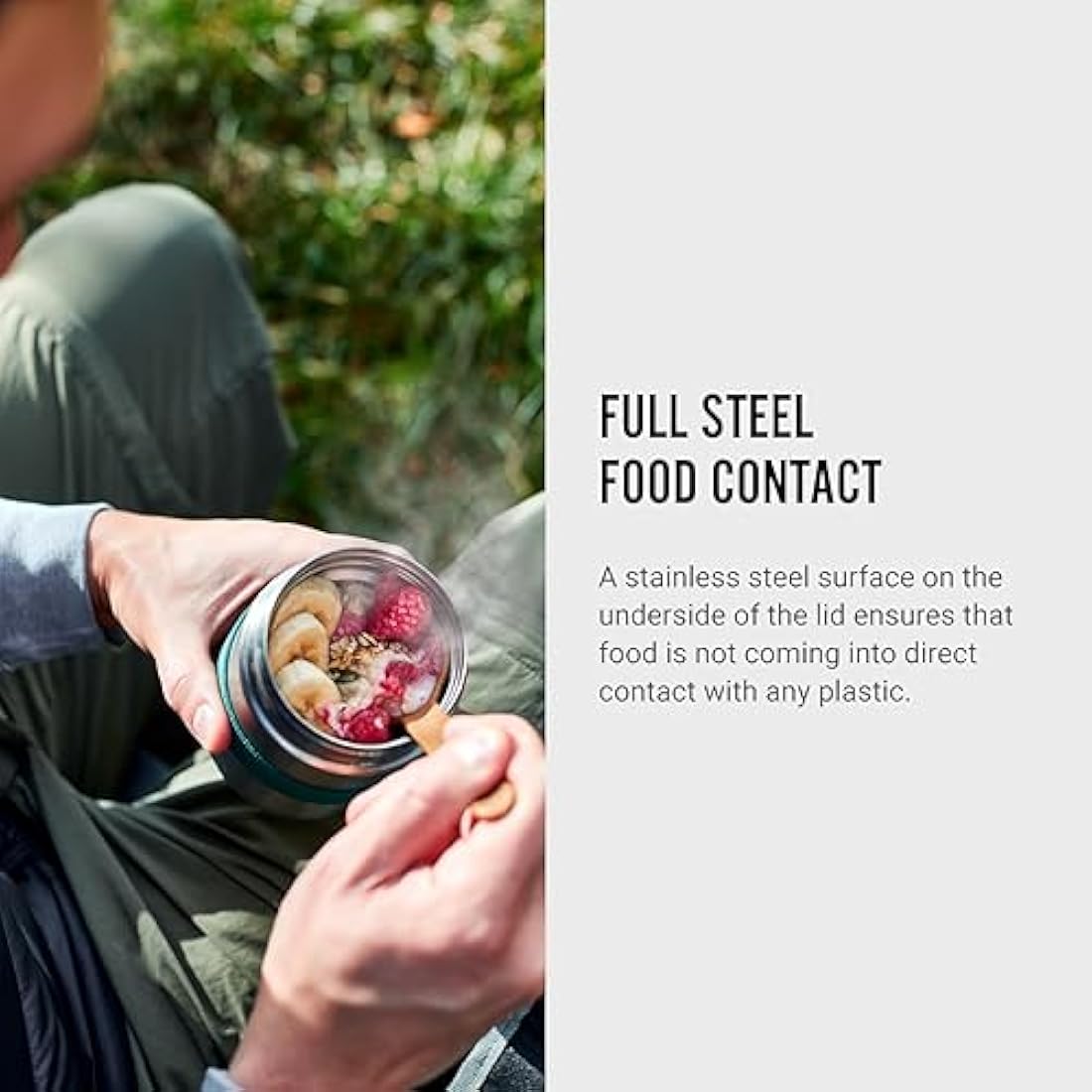 BLACK + BLUM - Food Flask - Vacuum Insulated 304 Stainless Steel Food Container with Leak Proof Lid, Nylon Strap and Natural Wood Fibre Spoon - Keeps Hot for 6 hrs, Cold for 8 hrs, Orange - 400ml