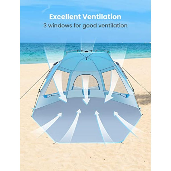 Glymnis Pop Up Beach Tent Large for 4-6 Person, Instant Pop Up Automatic Beach Tent UV Protection Sun Shelter, Easy Setup Umbrella Tent for Family Picnic
