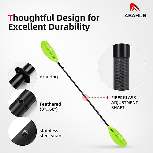 Abahub Kayak Paddle Adjustable 220 cm to 240 cm Aluminium Double Paddle with Paddle Leash for Kayaking Aluminium Alloy Shaft Plastic Blades