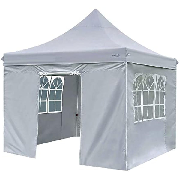 Waterproof Heavy Duty Premium Garden Gazebo with Sides - Choice of Colours - 3m x 3m Pop Up Outdoor Garden Shelter - PVC Coated - Travel Bag and 4 Leg Weight Bags (Stone Grey)