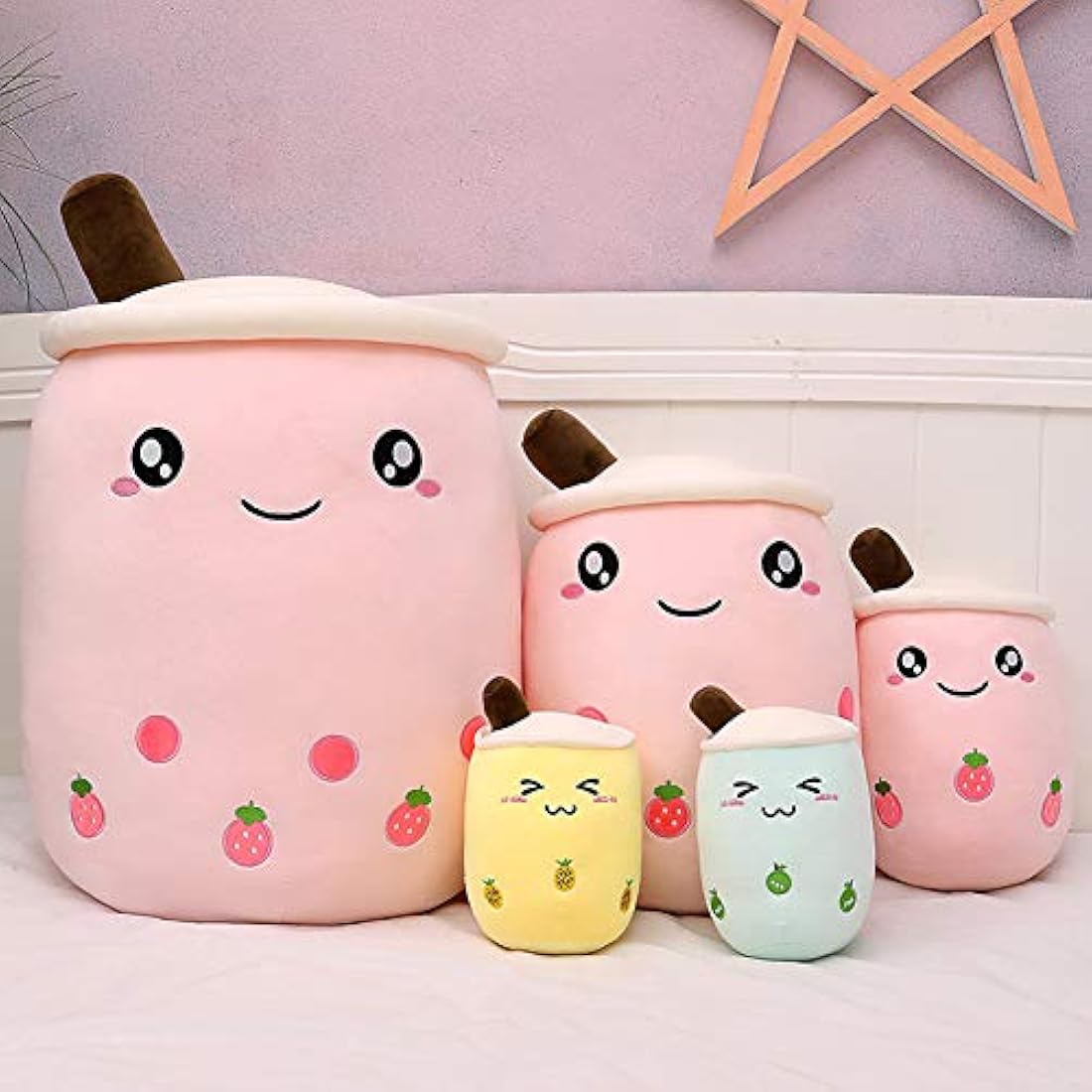 AMOZO Cute Cartoon Boba Milk Tea Soft Plush Doll, Giant Boba Bubble Plushie Stuffed Tea Cup Pillow Gift Toys(Green,35cm)