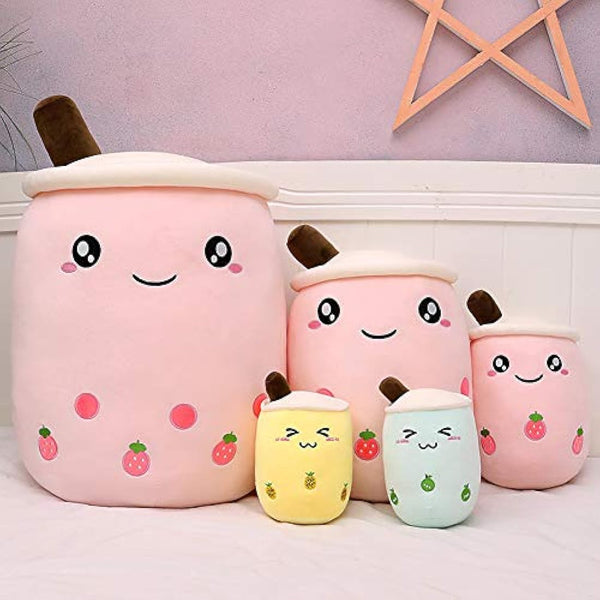 AMOZO Cute Cartoon Boba Milk Tea Soft Plush Doll, Giant Boba Bubble Plushie Stuffed Tea Cup Pillow Gift Toys(Pink,35cm)