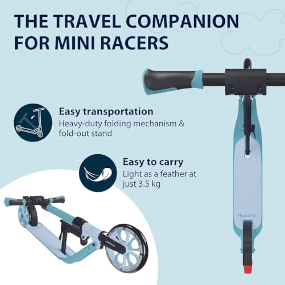 Hudora BigWheel® 180 Advanced Junior safe children's scooter from the age of 3 - Foldable an height-adjustable city scooter with reflectors - For boys & girls up to 60 kg