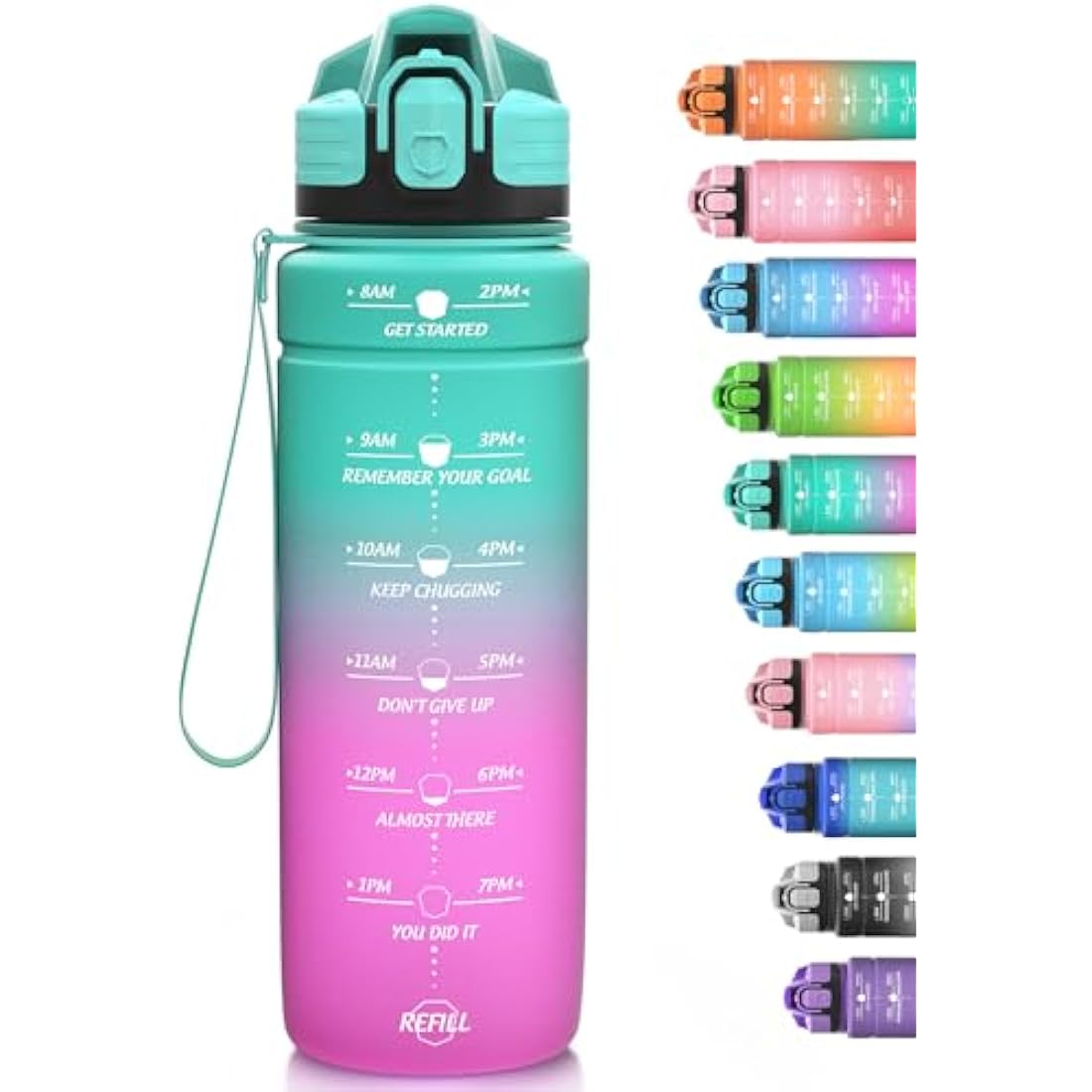 Niggeey 500ml & 700ml & 1000ml Motivational Water Bottle with Time Marker, Sports Water Bottles, Leak Proof BPA Free Tritan Drink Bottle for Kids, Men, Women, Running, Cycling, School, Gym and Sport