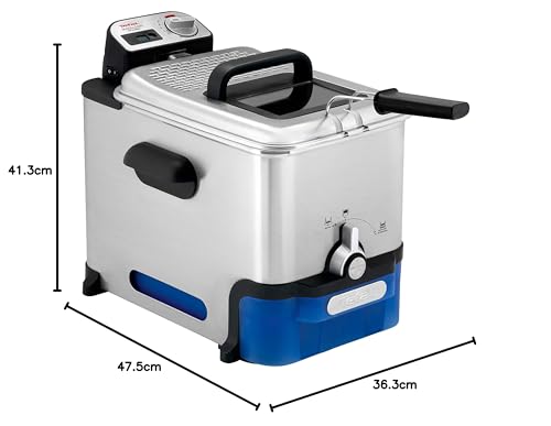 Tefal Deep Fryer Oleo Clean Pro, 3.5 Litre Oil Capacity, Oil Storage Box, Easy Cleaning, Stainless Steel, 1.2 kg, 6 Portions, Chips, Fried Chicken 2300W F58-M2, Grey/Blue