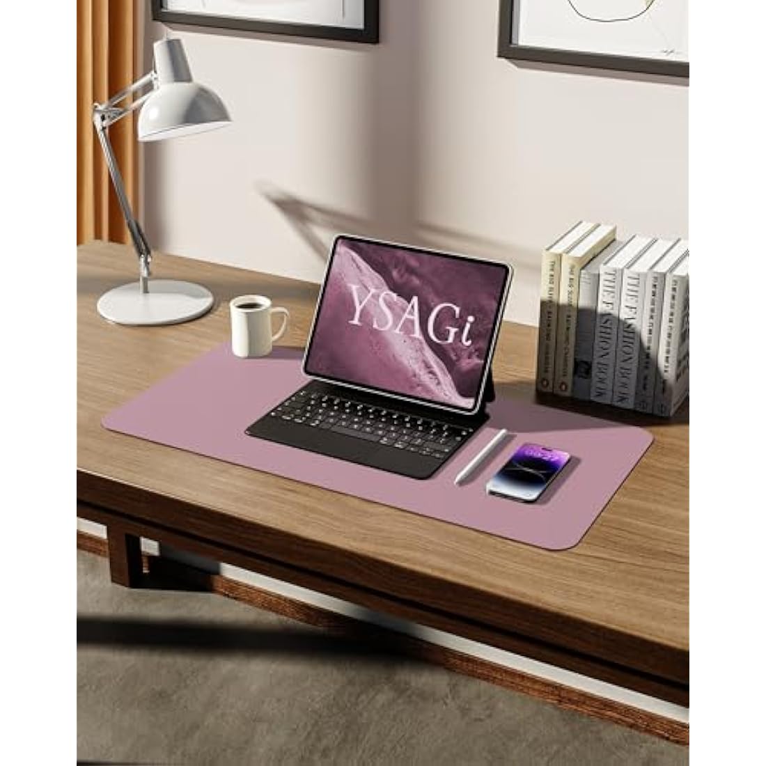 YSAGi Leather Desk Mat, Large Mouse Mat, Non-Slip Desk Pad, Waterproof PU Leather Table Protector Writing Pad for Office and Home (60 x 35 cm, Pale Mauve)