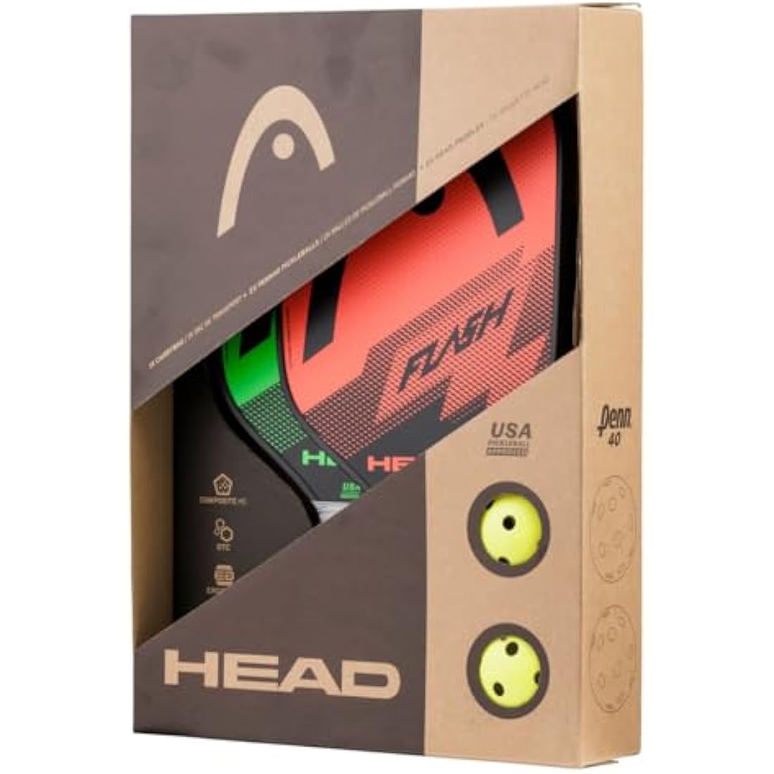 Head Flash Pickleball Pack - 2 Approved Paddles, 2 Outdoor Balls, Carry Sack
