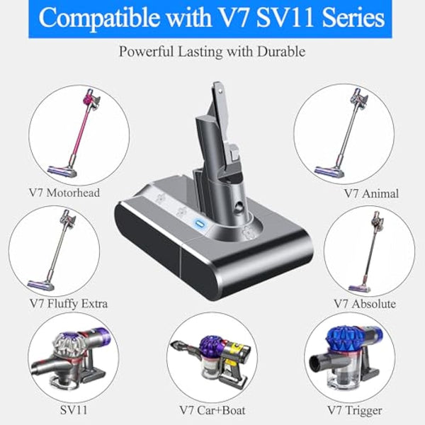 DTK Battery Replacement for Dyson V7 Battery SV11 Vacuum Cleaner fluffy Motorhead trigger animal plus Mattress Cordless 21.6V 4000mAh