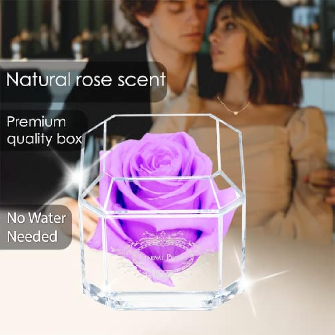 A 100% Real Rose That Lasts Years - Eternal Petals, Handmade in UK – White Gold Solo (Lilac)