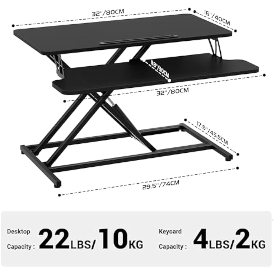 ERGOMAKER Standing Desk Converter, 32"/80cm Wide Height Adjustable Quick Sit to Stand Up Desk Riser for Dual Monitor, Black