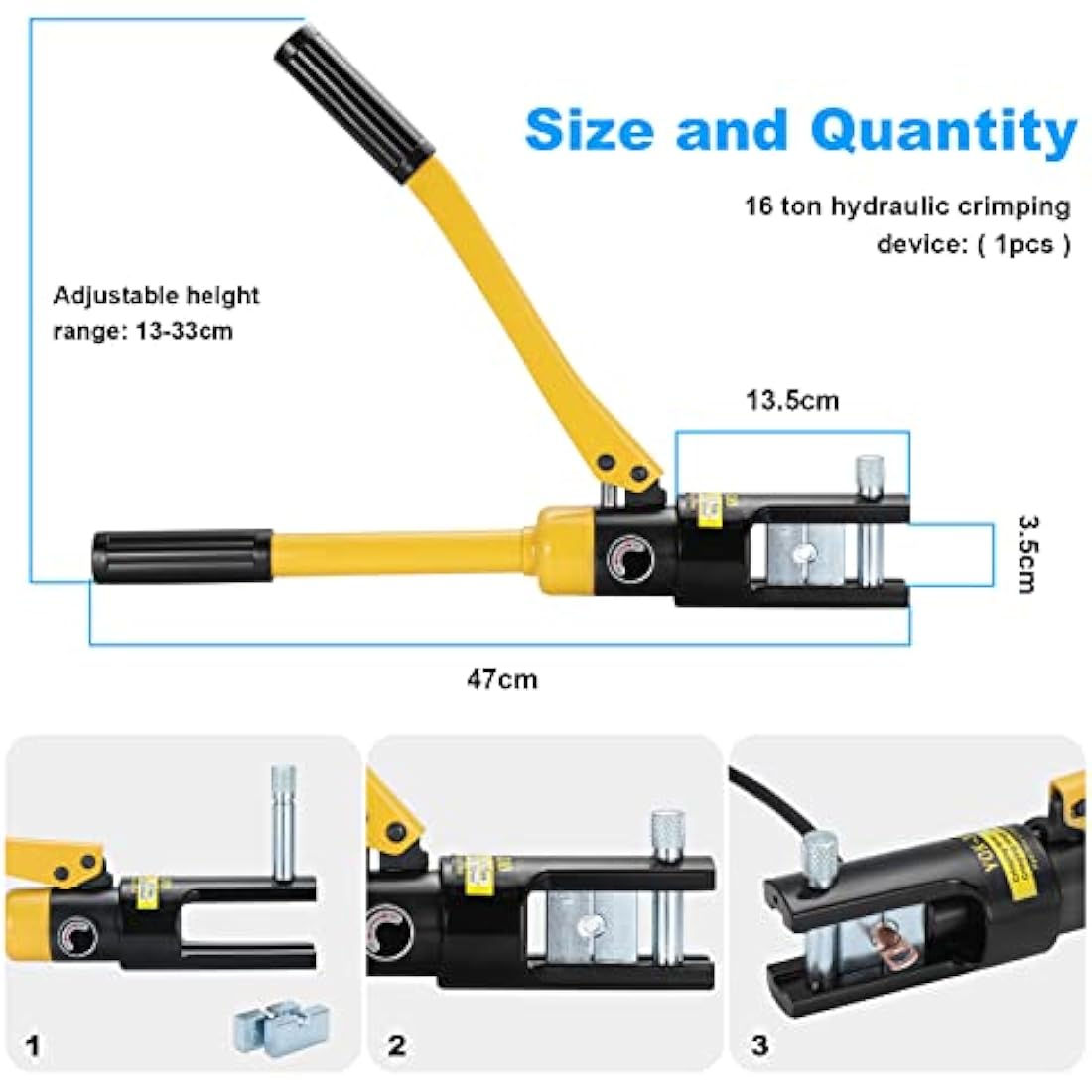HSEAMALL 16Tons Hydraulic Crimping Tool 13 Dies, Electric Battery Cable Wire Lug Terminal Hydraulic Crimper 8-300mm²