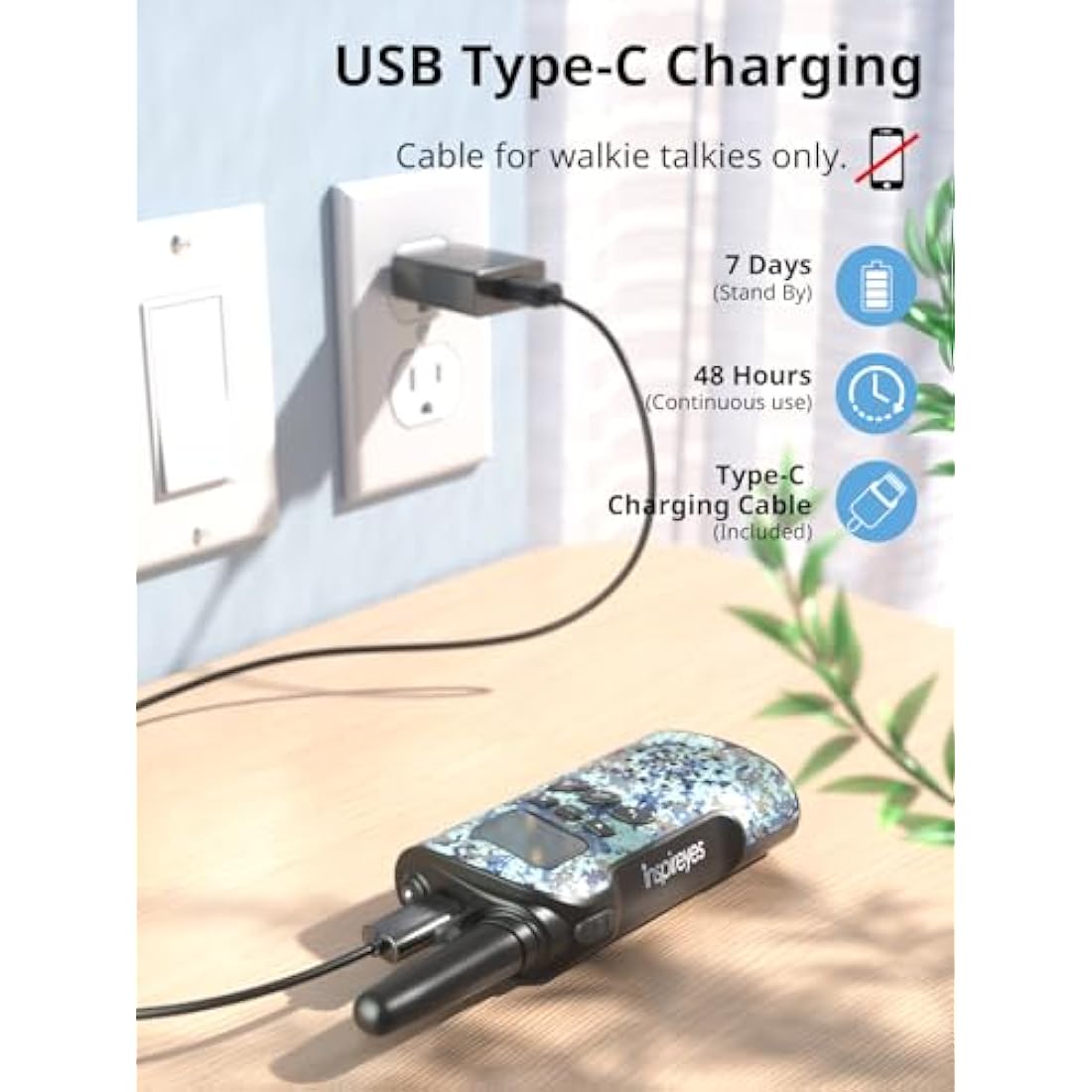 Inspireyes Walkie Talkies for Kids Rechargeable, 48 Hours Working Time 2 Way Radio Long Range, Outdoor Camping Games Toy Birthday Xmas Gift for Boys Age 8-12 3-5 Girls, Gifts for 8 Year Old Boys