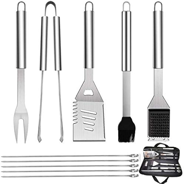 10PCS BBQ Grill Tool Set, GQC Stainless Steel Barbecue Grilling Utensils Kit with Carry Bag, Spatula, Tongs and Fork BBQ Tool Accessories for BBQ Cooking Outdoor Camping