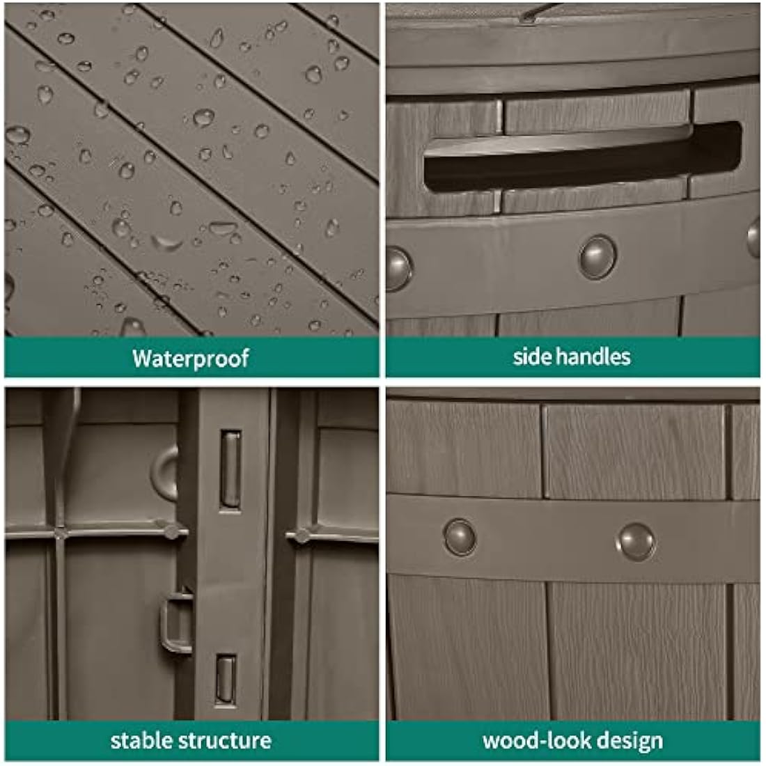 YITAHOME 127L Garden Storage Box, Waterproof Large Outdoor Storage Box, Round All-weather Deck Boxes for Patio Furniture, Pool Accessories, Easy Assembly Lightweight, Light Brown, 67 x 67 x 44cm