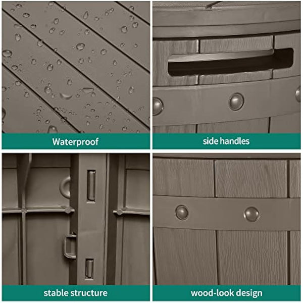 YITAHOME 127L Garden Storage Box, Waterproof Large Outdoor Storage Box, Round All-weather Deck Boxes for Patio Furniture, Pool Accessories, Easy Assembly Lightweight, Light Brown, 67 x 67 x 44cm