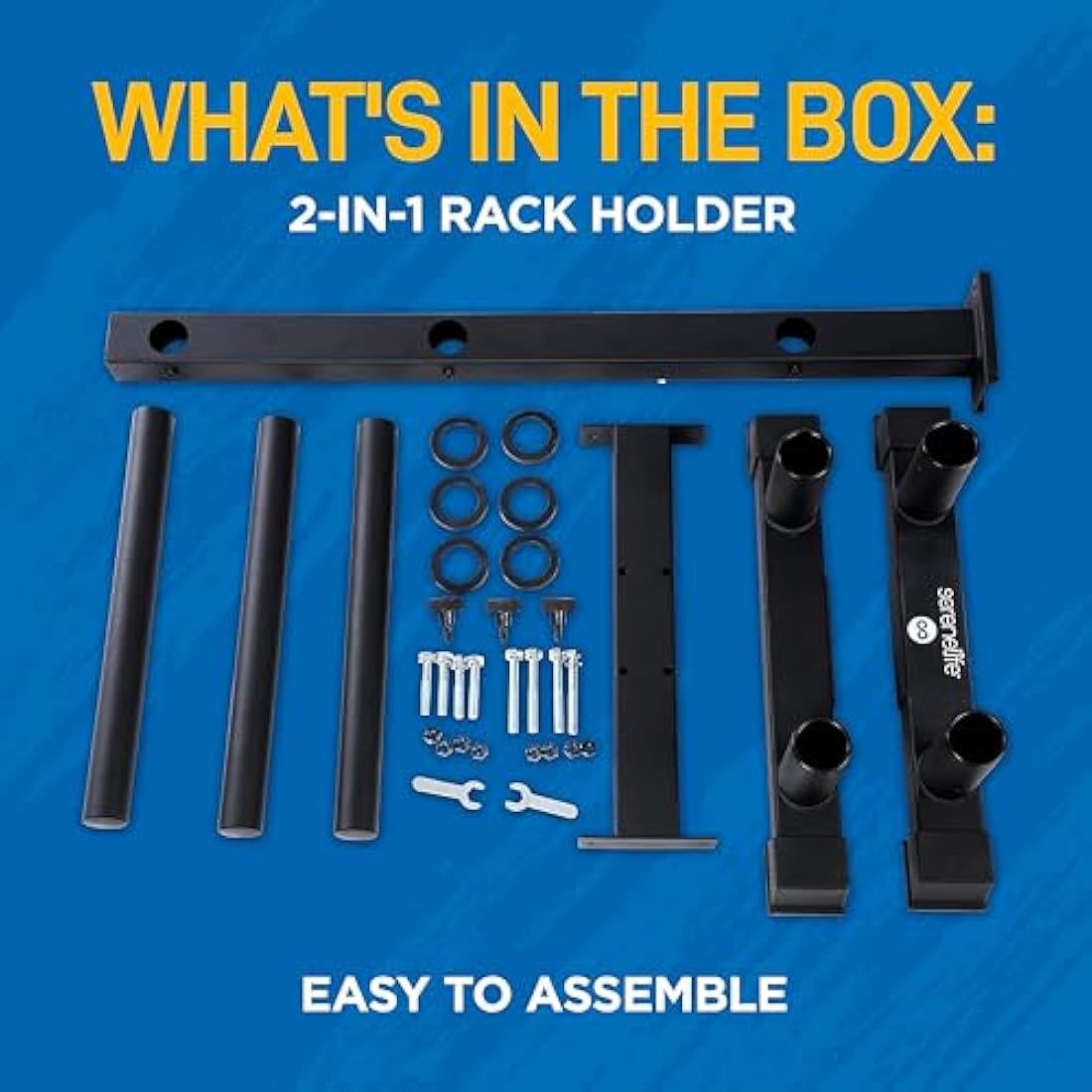 SereneLife Olympic Weight Plate Rack - 800 Pounds Capacity, Heavy Duty Gym Organizer, Scratch Resistant Frame, Powder-Coat Finish, Easy to Assemble, Compact & Space-Saving, Black