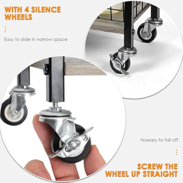 4 Tier Kitchen Storage Cart Slim Rolling Cart on Wheels Mobile Vegetable Rack with Wooden Tabletop Slide Out Utility with Handle for Living Room Laundry Pantry (Grey)