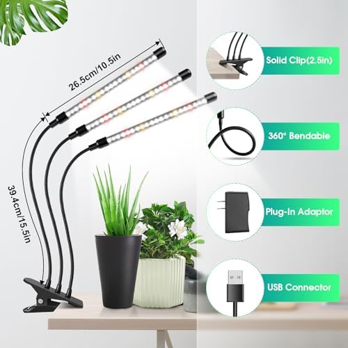 wolezek Grow Light, 2 Pack 6000K Full Spectrum Grow Lights for Indoor Plants, LED Plant Grow Lights Indoor with Clip, Auto ON & Off Timer 6/12/16H, 3 Light Modes, 5-Level Dimmable Brightness