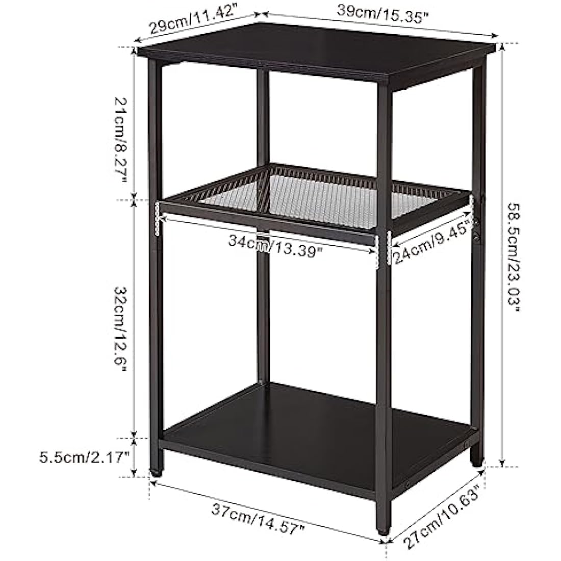 IBUYKE Side Table, 3-Tier End Table, Industrial Nightstand Small Table with Storage Shelf, Bedside Table for Bedroom, Living Room, Hallway, with Metal Frame, Black TMJ403B