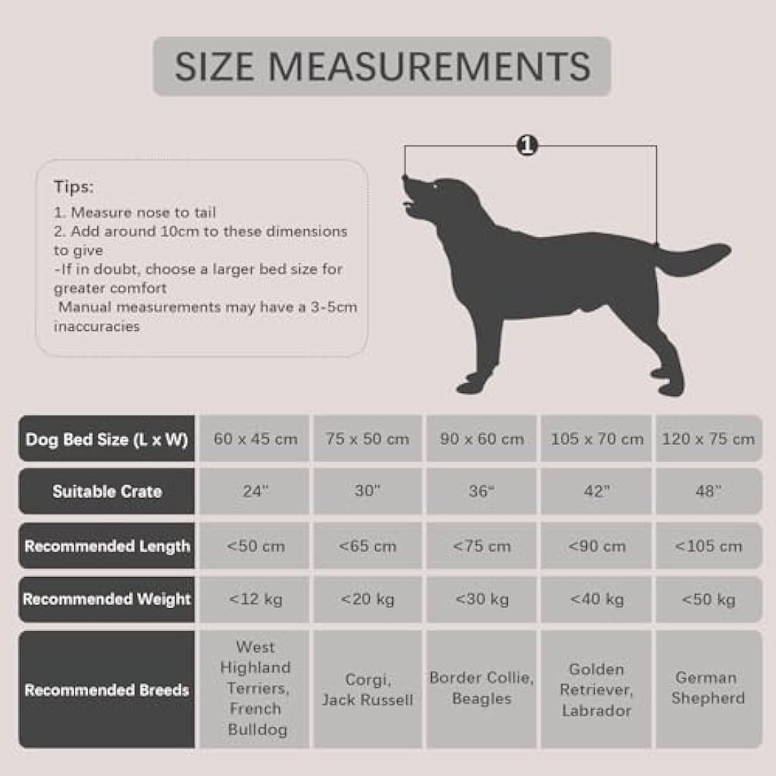 Jaspuriea Small Dog Bed Washable Dog Crate Mattress Calming Fluffy Anti Anxiety Dog Beds Deluxe Plush Dog Mat with Anti-Slip Bottom, Brown,60x45x6cm