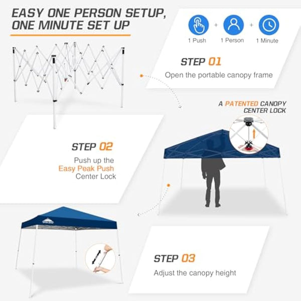 EAGLE PEAK 3m x 3m Slant Leg Pop-up Canopy Tent Instant Outdoor Canopy Easy Set-up Folding Shelter (Red)