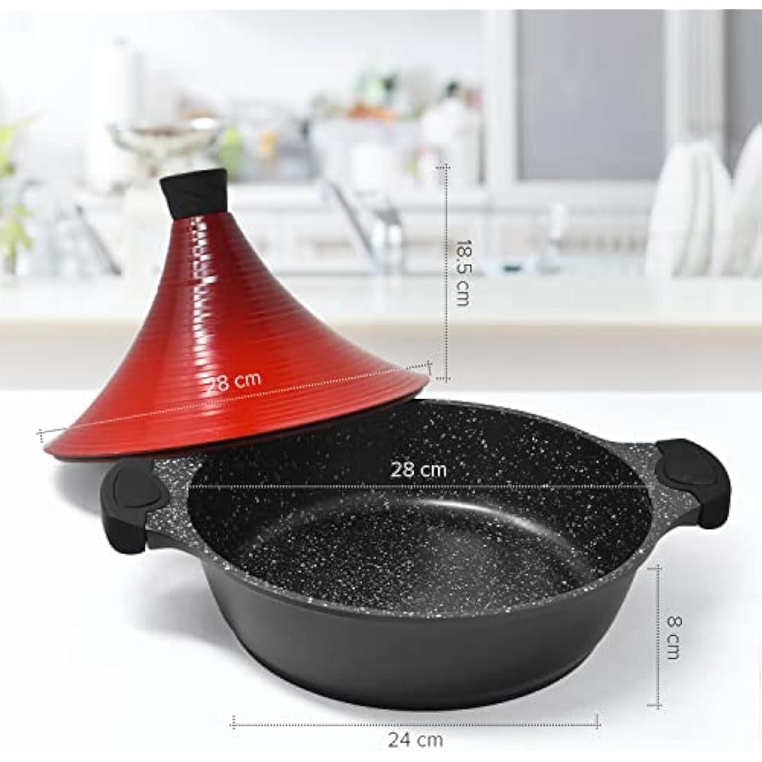 Joeji's Kitchen Large Aluminium Tagine Dish – Non-Stick Moroccan Tagine Dish 28 cm for Slow, Tasty and Tender Cooking of Meat and Fish – Moroccan Tagine Induction, Gas and Vitroceramic