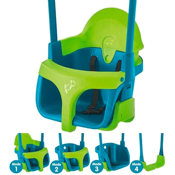 TP Toys Quadpod 4-in-1 Growable Swing Seat Green, Outdoor Playground Baby Swing Seat with Adjustable Ropes and Safety Strap, Toddler Swing for Gardens and Playgrounds, Kids 6 months - 8 years One Size