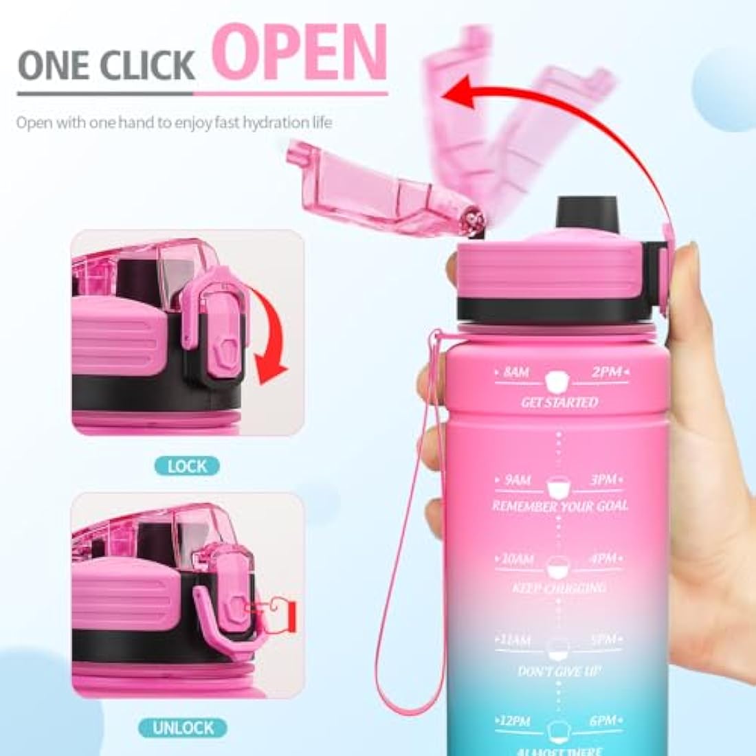 Niggeey Motivational Water Bottle with Time Marker, Sports Water Bottles 1.5l, 1l, 700ml, 500ml Kids Water Bottles, Leak Proof BPA Free Tritan Drink Bottle for School, Gym and Sport, Cycling