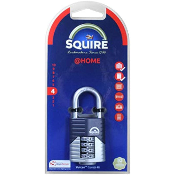 Henry Squire Vulcan 4 Wheel Open Shackle Combination Padlock, 40 mm (Length)