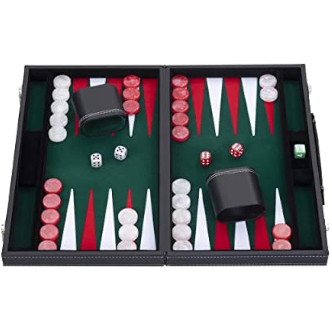 Engelhart - 250511 - Large Luxury Backgammon 18 Inches - Red - 45 cm - Faux Leather - Felt Inlay - Pearl Dice & Chips + 2 Cups - Strategy Game - Pro & Leisure