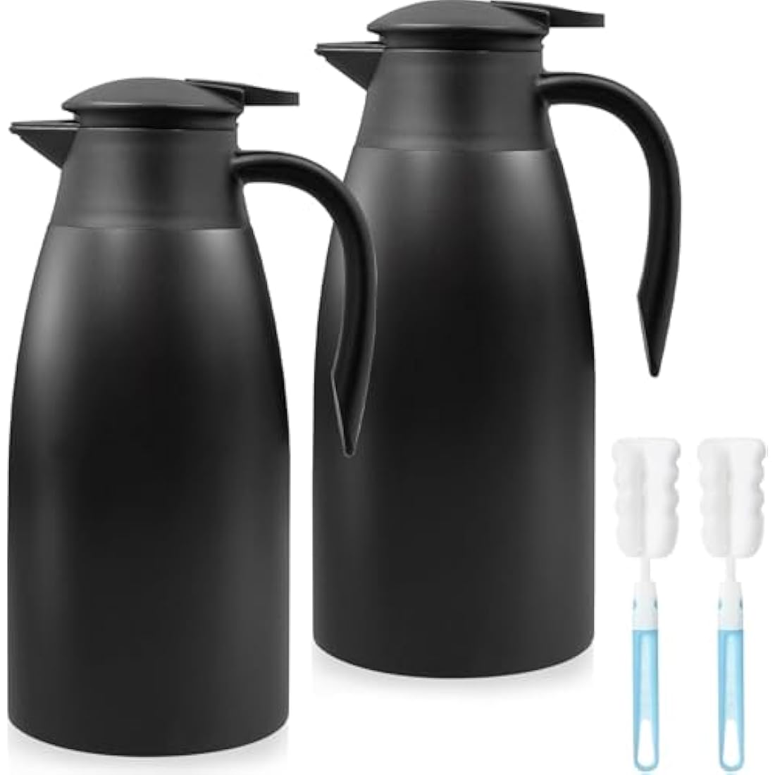 2 Pack 2L Thermal Coffee Carafe Jug, 68 OZ Black Stainless Steel Insulated Jug Tea Pot, Double Walled Vacuum Carafe Jugs for Coffee Tea Hot Water Hot Beverage (12+ Hrs Heat&24+ Hrs Cold Retention)