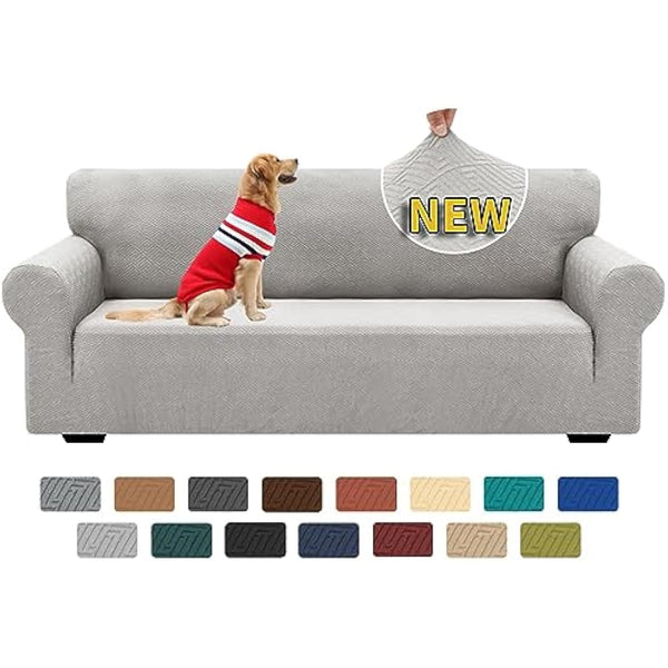 XINEAGE High Stretch Sofa Covers 3 Seater Latest Jacquard 1 Piece Sofa Slipcovers Living Room Universal Couch Covers for Dogs Pet Non Slip Sofa Furniture Protector Washable (3 Seater, Silver Grey)