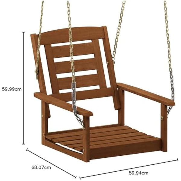 Furinno Tioman Hardwood Single Hanging Porch Swing with Chain, Natural